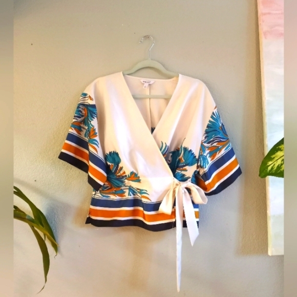 Nine West Dolman Sleeve Flowy Silky Kimono Tie Front Casual Wrap Bohemian Top - Picture 3 of 9